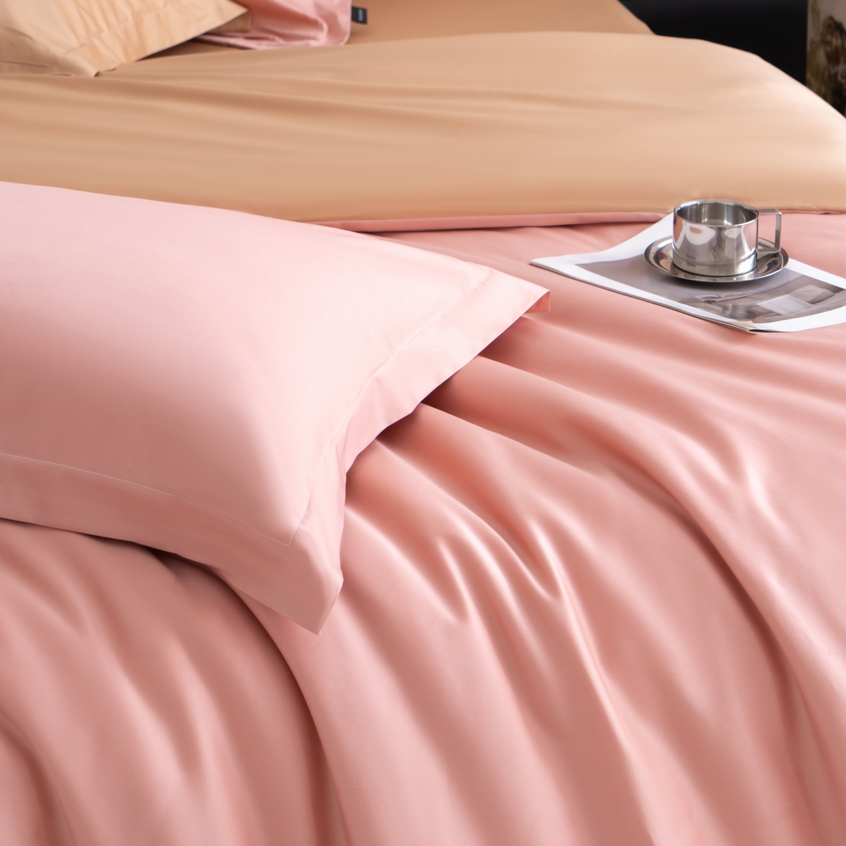 91家纺网 家纺一手货源 找家纺 凌云家纺 2026新款100S长绒棉枕套 豆沙粉