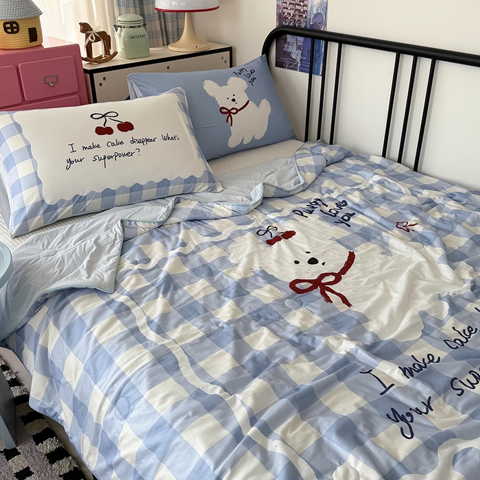 91家纺网 家纺一手货源 找家纺 HL原创 2026新款大版印花针织棉小冰皮双感被夏被夏凉被空调被 殷桃小狗