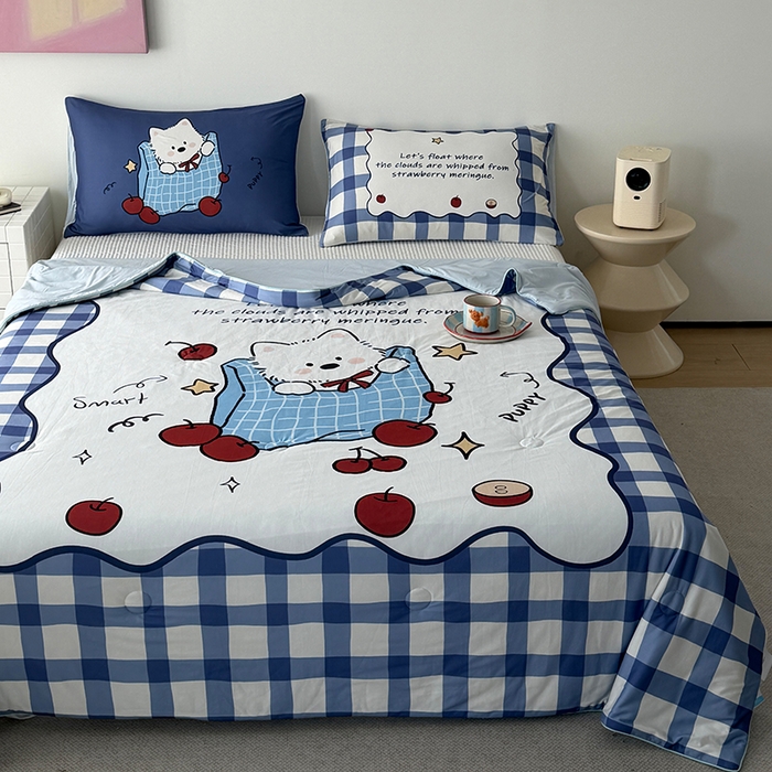 91家纺网 家纺一手货源 找家纺 HL原创 2026新款大版印花针织棉小冰皮双感被夏被夏凉被空调被 苹果狗