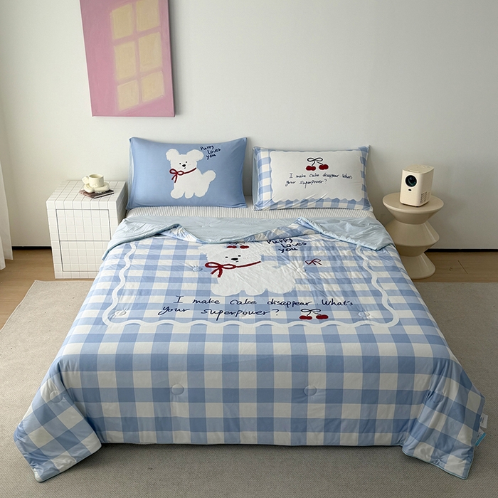 HL原创 2026新款大版印花针织棉小冰皮双感被夏被夏凉被空调被 殷桃小狗