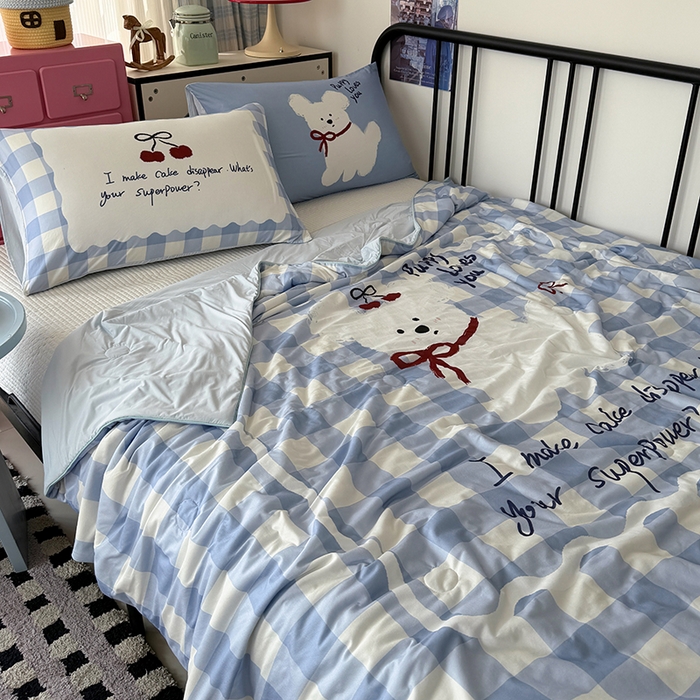 91家纺网 家纺一手货源 找家纺 HL原创 2026新款大版印花针织棉小冰皮双感被夏被夏凉被空调被 殷桃小狗