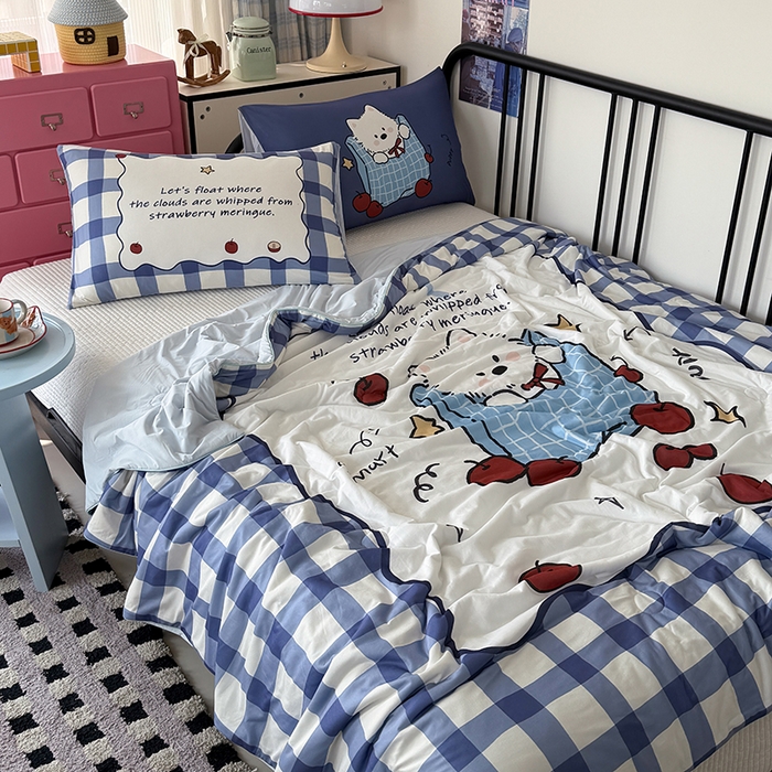 91家纺网 家纺一手货源 找家纺 HL原创 2026新款大版印花针织棉小冰皮双感被夏被夏凉被空调被 苹果狗