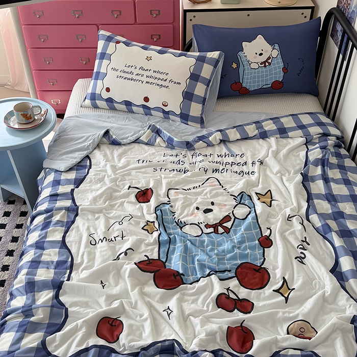 91家纺网 家纺一手货源 找家纺 HL原创 2026新款大版印花针织棉小冰皮双感被夏被夏凉被空调被 苹果狗