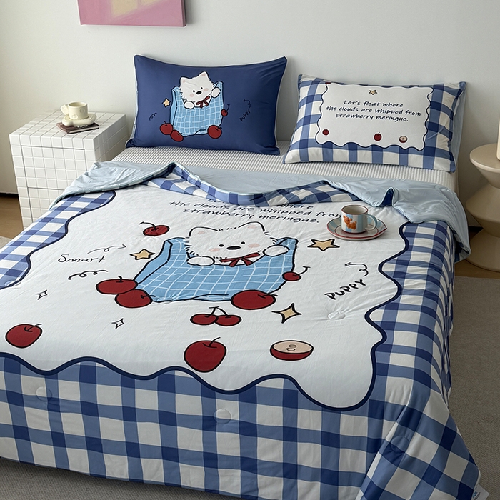 91家纺网 家纺一手货源 找家纺 HL原创 2026新款大版印花针织棉小冰皮双感被夏被夏凉被空调被 苹果狗