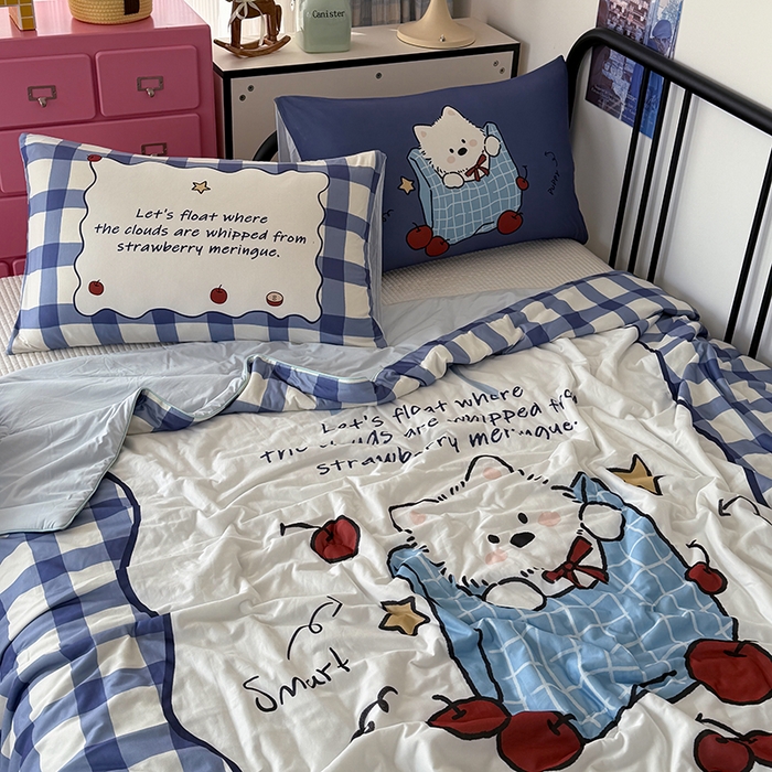 91家纺网 家纺一手货源 找家纺 HL原创 2026新款大版印花针织棉小冰皮双感被夏被夏凉被空调被 苹果狗