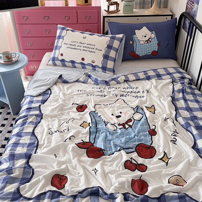 91家纺网 家纺一手货源 找家纺 HL原创 2026新款大版印花针织棉小冰皮双感被夏被夏凉被空调被 苹果狗