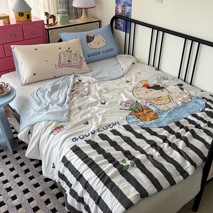 91家纺网 家纺一手货源 找家纺 HL原创 2026新款大版印花针织棉小冰皮双感被夏被夏凉被空调被 花园猫