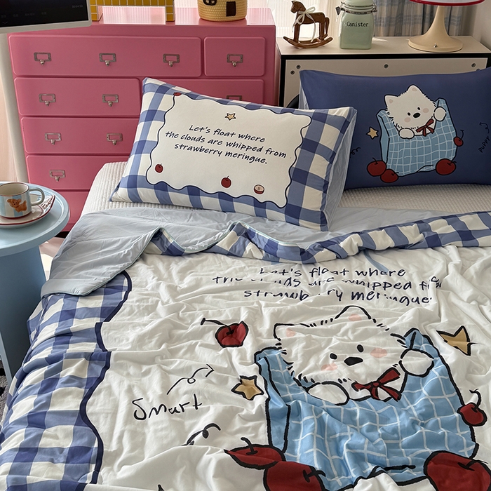 91家纺网 家纺一手货源 找家纺 HL原创 2026新款大版印花针织棉小冰皮双感被夏被夏凉被空调被 苹果狗