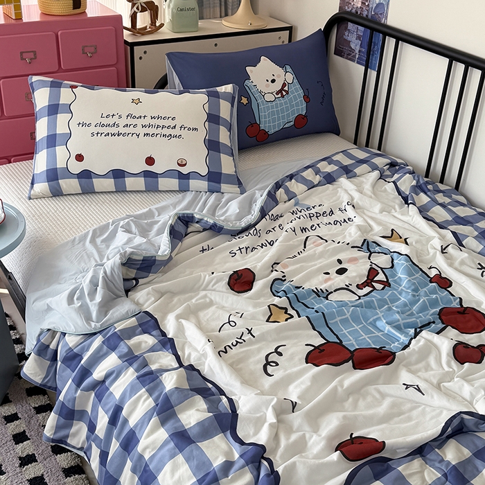 91家纺网 家纺一手货源 找家纺 HL原创 2026新款大版印花针织棉小冰皮双感被夏被夏凉被空调被 苹果狗