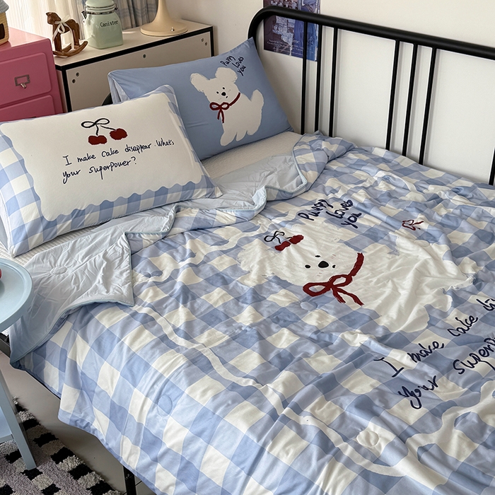 91家纺网 家纺一手货源 找家纺 HL原创 2026新款大版印花针织棉小冰皮双感被夏被夏凉被空调被 殷桃小狗