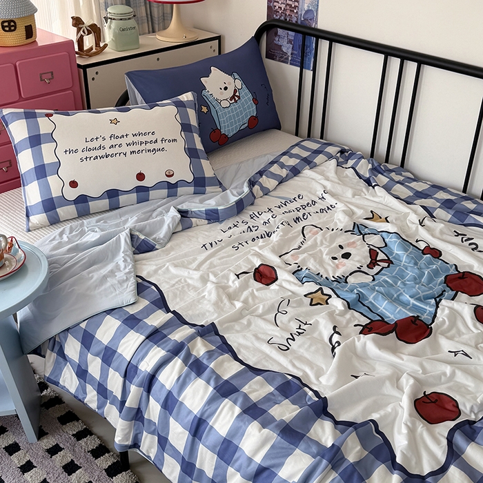 91家纺网 家纺一手货源 找家纺 HL原创 2026新款大版印花针织棉小冰皮双感被夏被夏凉被空调被 苹果狗