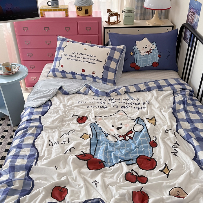 91家纺网 家纺一手货源 找家纺 HL原创 2026新款大版印花针织棉小冰皮双感被夏被夏凉被空调被 苹果狗