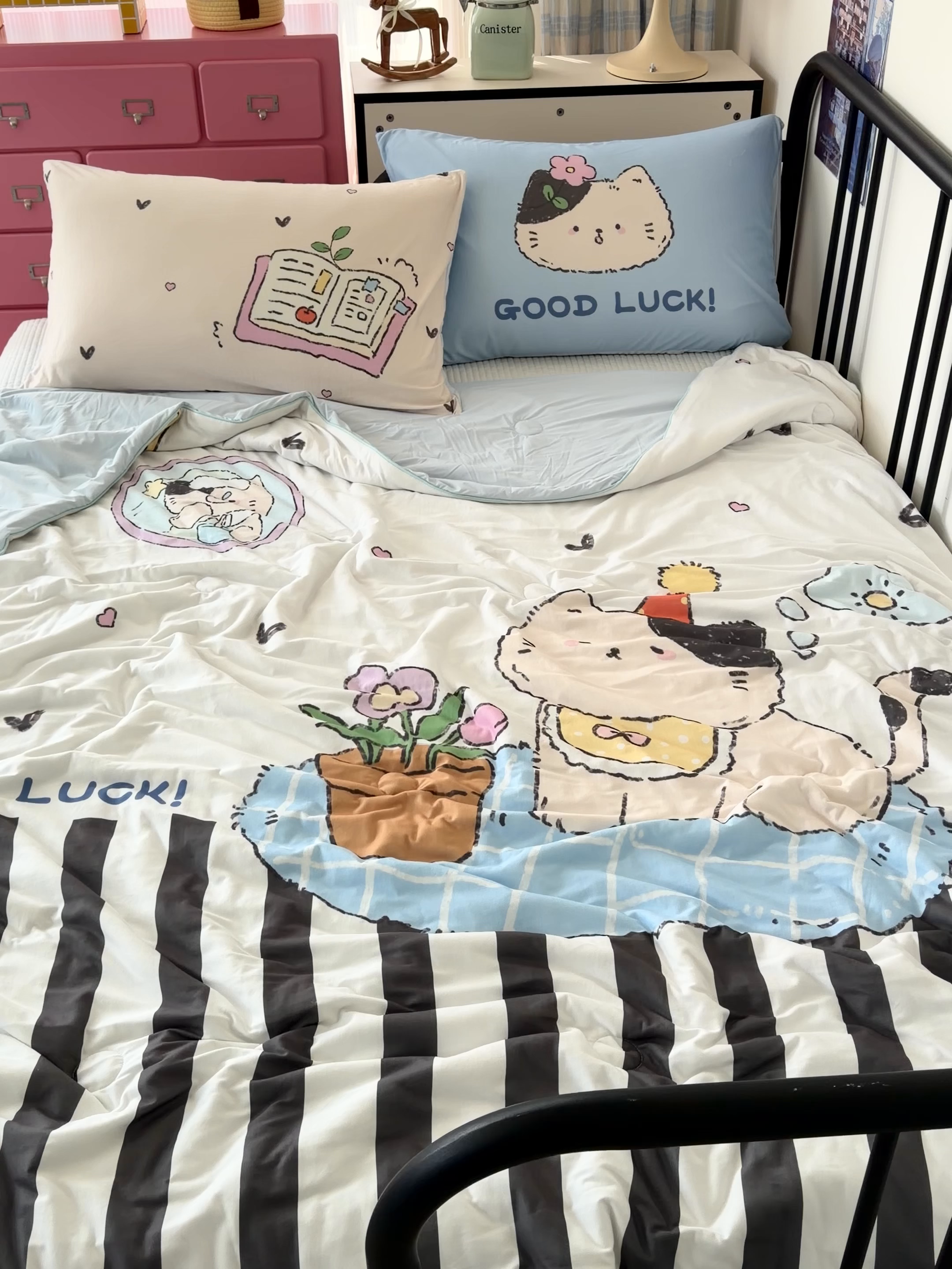 91家纺网 家纺一手货源 找家纺 HL原创 2026新款大版印花针织棉小冰皮双感被夏被夏凉被空调被 花园猫