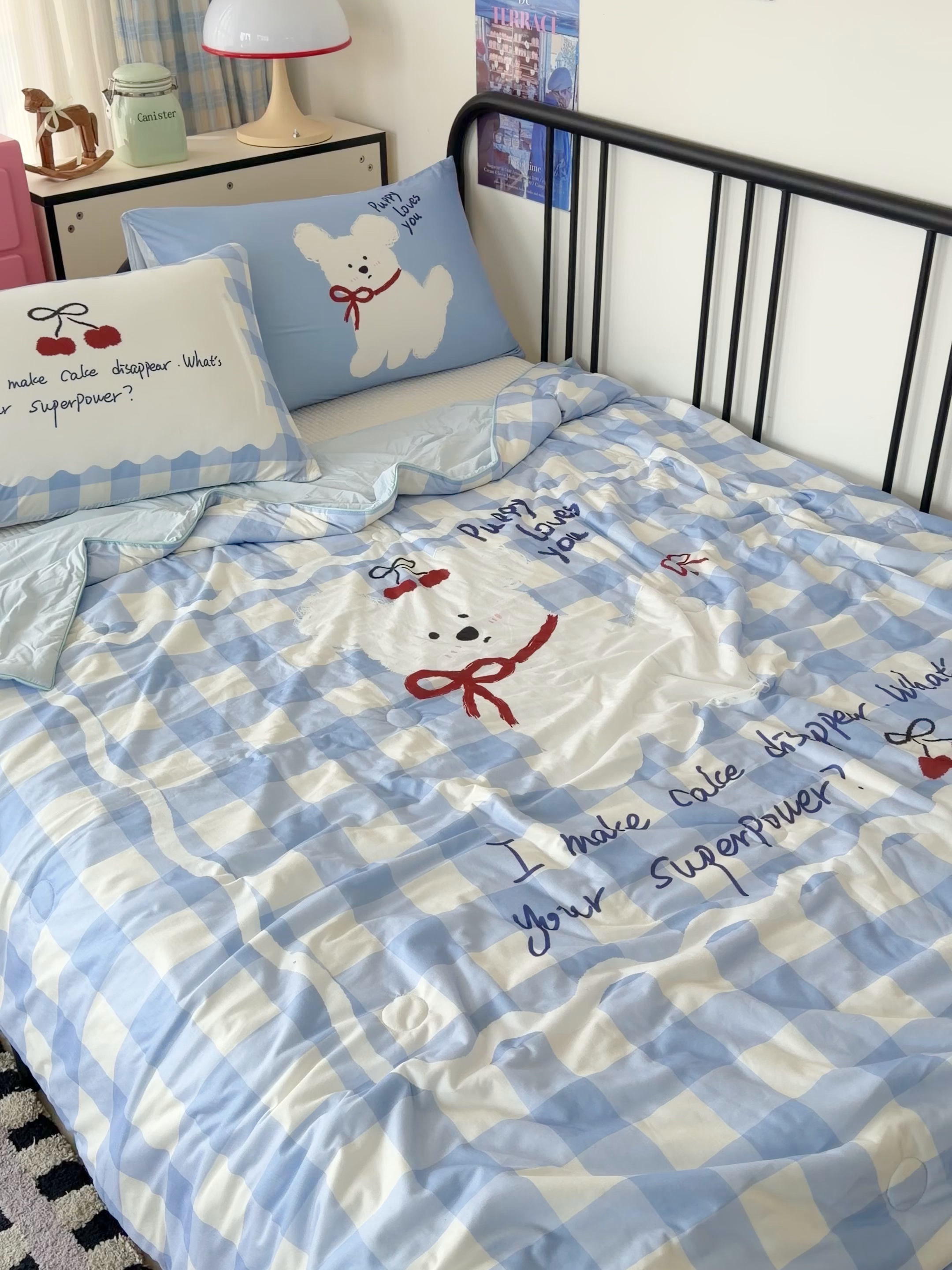 91家纺网 家纺一手货源 找家纺 HL原创 2026新款大版印花针织棉小冰皮双感被夏被夏凉被空调被 殷桃小狗