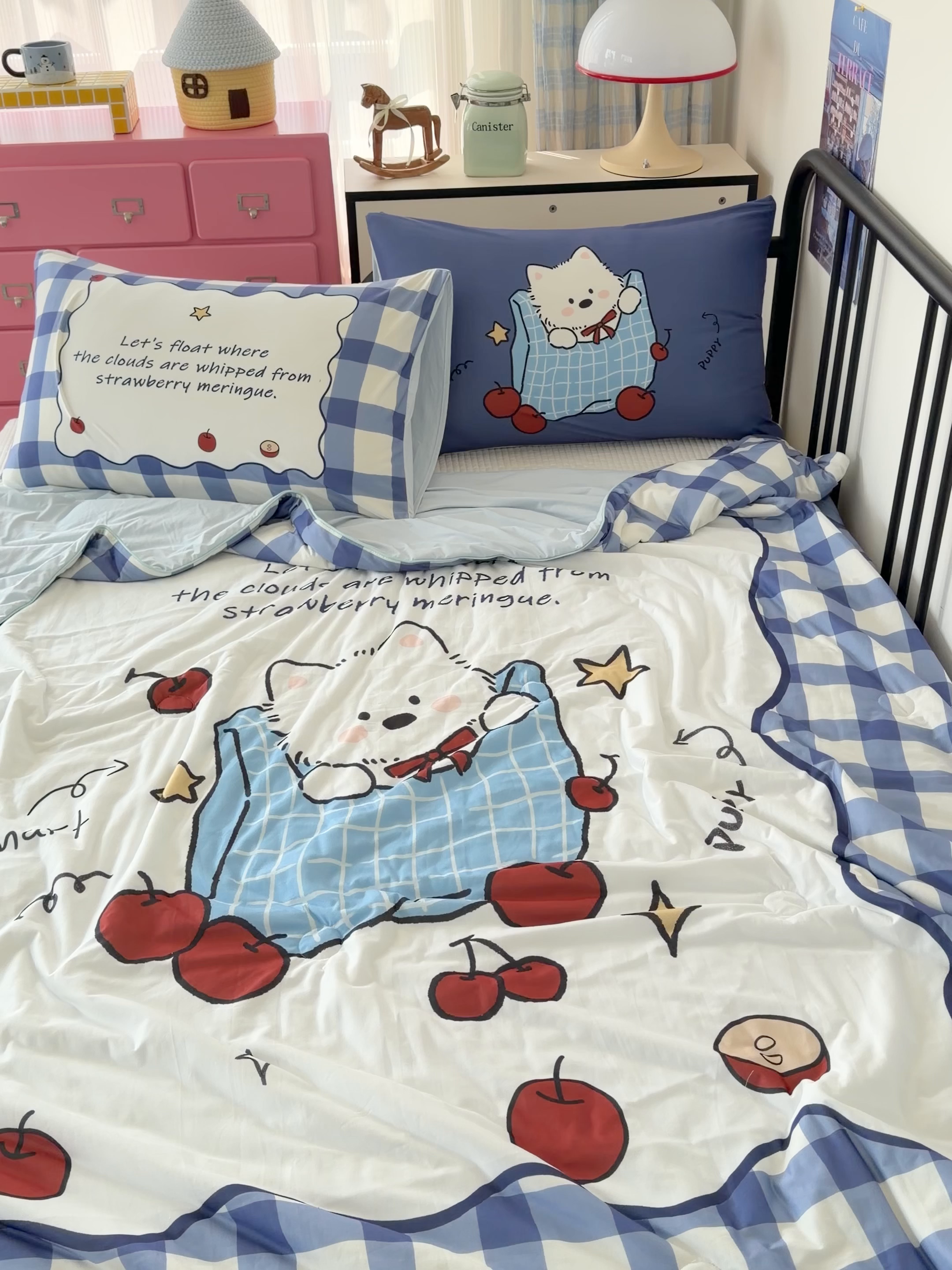 91家纺网 家纺一手货源 找家纺 HL原创 2026新款大版印花针织棉小冰皮双感被夏被夏凉被空调被 苹果狗