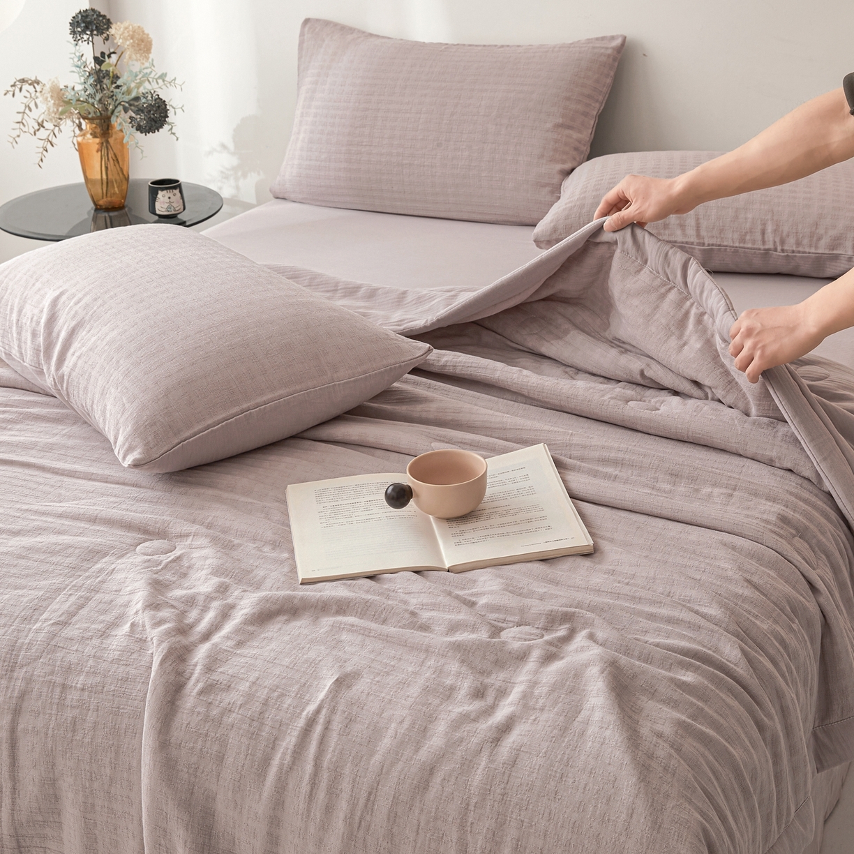 91家纺网 家纺一手货源 找家纺 乐家毛巾被（工厂自产自销） 2026新款A类三层全棉大提花大豆纤维夏被夏凉被空调被 格韵