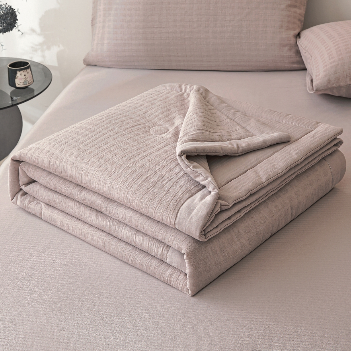 91家纺网 家纺一手货源 找家纺 乐家毛巾被（工厂自产自销） 2026新款A类三层全棉大提花大豆纤维夏被夏凉被空调被 格韵