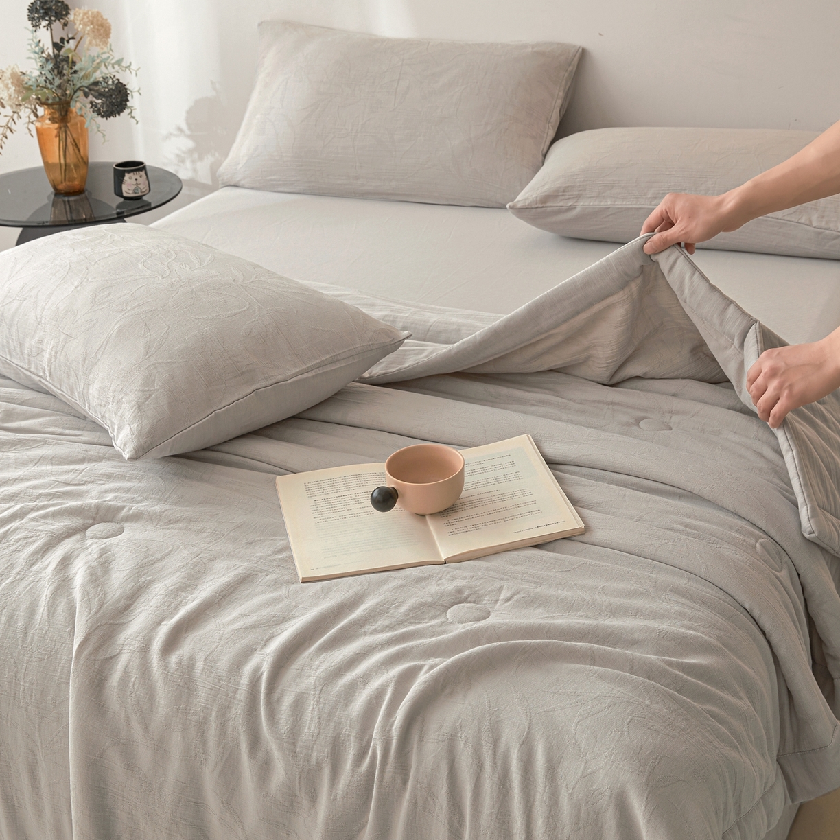 91家纺网 家纺一手货源 找家纺 乐家毛巾被（工厂自产自销） 2026新款A类三层全棉大提花大豆纤维夏被夏凉被空调被 花叶