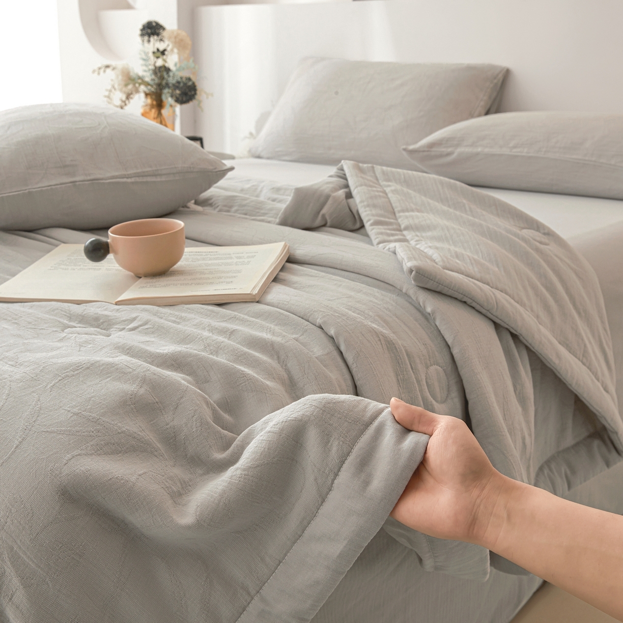 91家纺网 家纺一手货源 找家纺 乐家毛巾被（工厂自产自销） 2026新款A类三层全棉大提花大豆纤维夏被夏凉被空调被 花叶