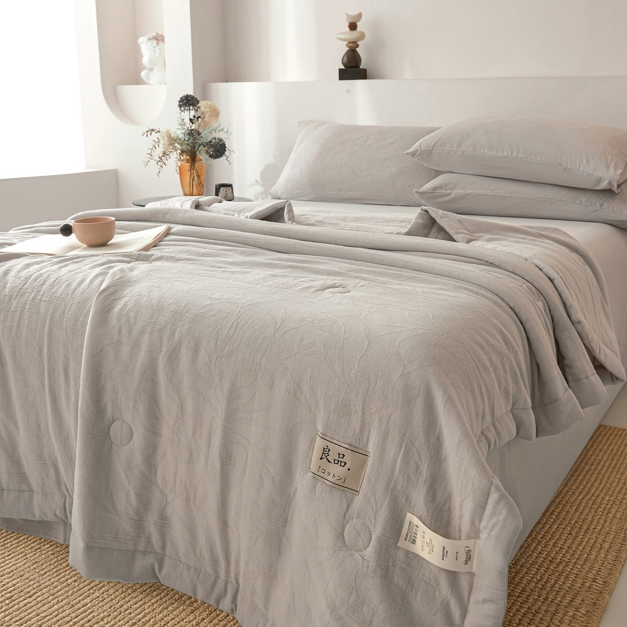 91家纺网 家纺一手货源 找家纺 乐家毛巾被（工厂自产自销） 2026新款A类三层全棉大提花大豆纤维夏被夏凉被空调被 花叶