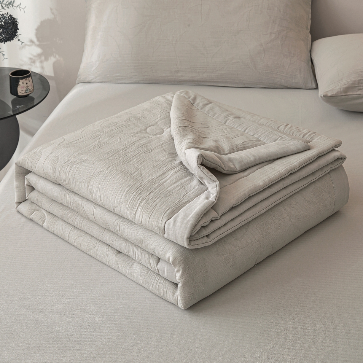 91家纺网 家纺一手货源 找家纺 乐家毛巾被（工厂自产自销） 2026新款A类三层全棉大提花大豆纤维夏被夏凉被空调被 花叶