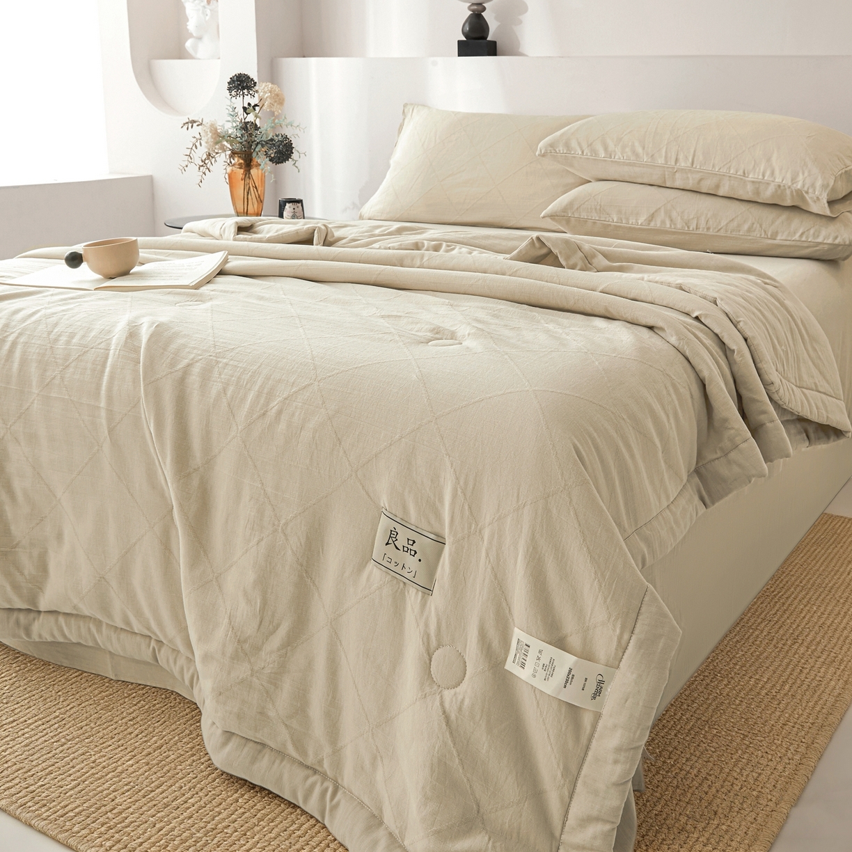 91家纺网 家纺一手货源 找家纺 乐家毛巾被（工厂自产自销） 2026新款A类三层全棉大提花大豆纤维夏被夏凉被空调被 菱格