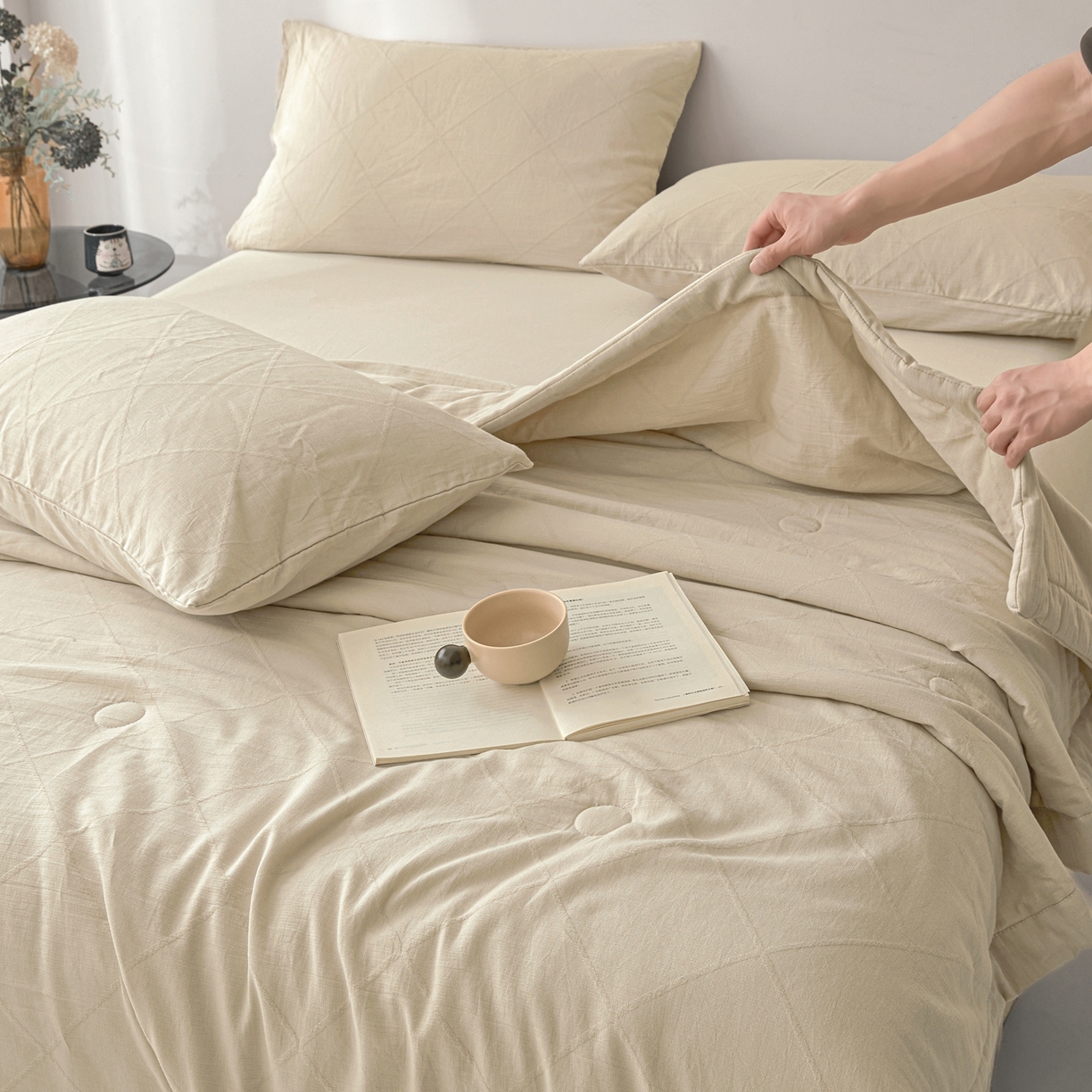 91家纺网 家纺一手货源 找家纺 乐家毛巾被（工厂自产自销） 2026新款A类三层全棉大提花大豆纤维夏被夏凉被空调被 菱格