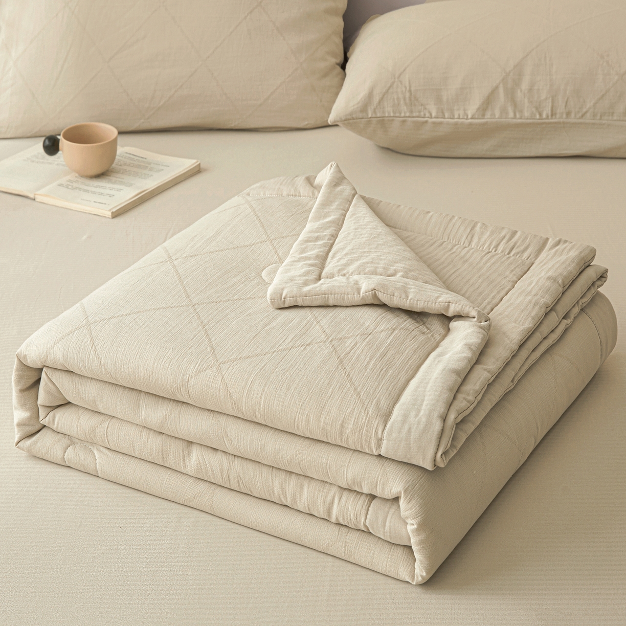 91家纺网 家纺一手货源 找家纺 乐家毛巾被（工厂自产自销） 2026新款A类三层全棉大提花大豆纤维夏被夏凉被空调被 菱格