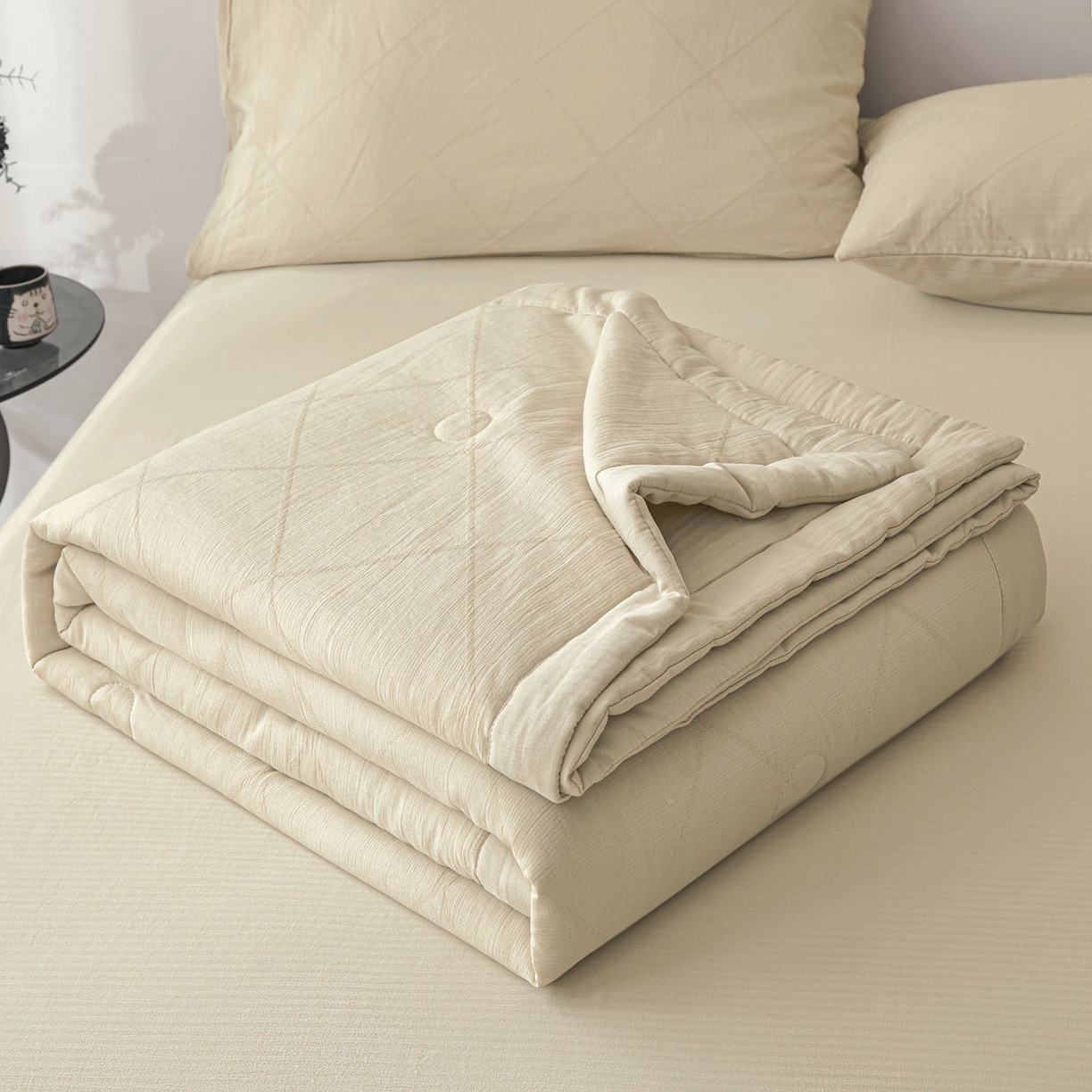 91家纺网 家纺一手货源 找家纺 乐家毛巾被（工厂自产自销） 2026新款A类三层全棉大提花大豆纤维夏被夏凉被空调被 菱格