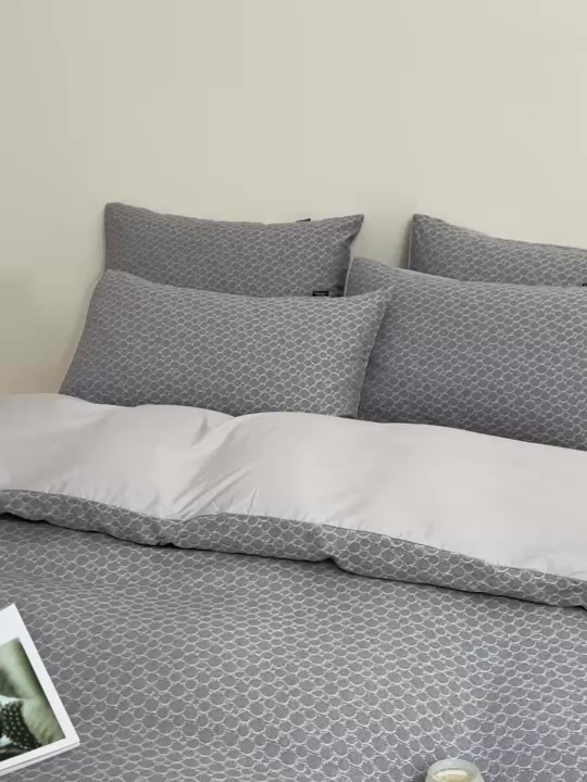 91家纺网 家纺一手货源 找家纺 乐家毛巾被（工厂自产自销） 2026新款40s全棉纯棉色织提花四件套 蓝韵清欢