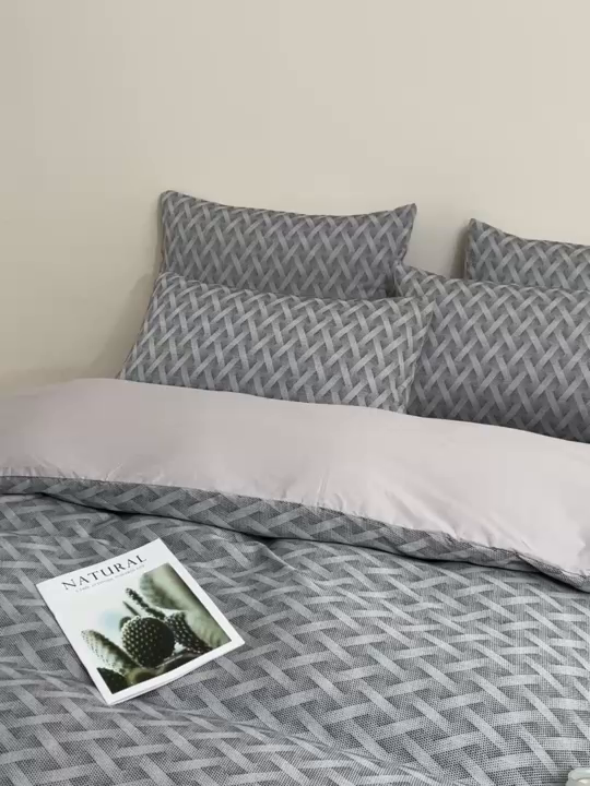 91家纺网 家纺一手货源 找家纺 乐家毛巾被（工厂自产自销） 2026新款40s全棉纯棉色织提花四件套 曼迪灰蓝