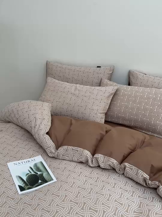 91家纺网 家纺一手货源 找家纺 乐家毛巾被（工厂自产自销） 2026新款40s全棉纯棉色织提花四件套 晨格间奏