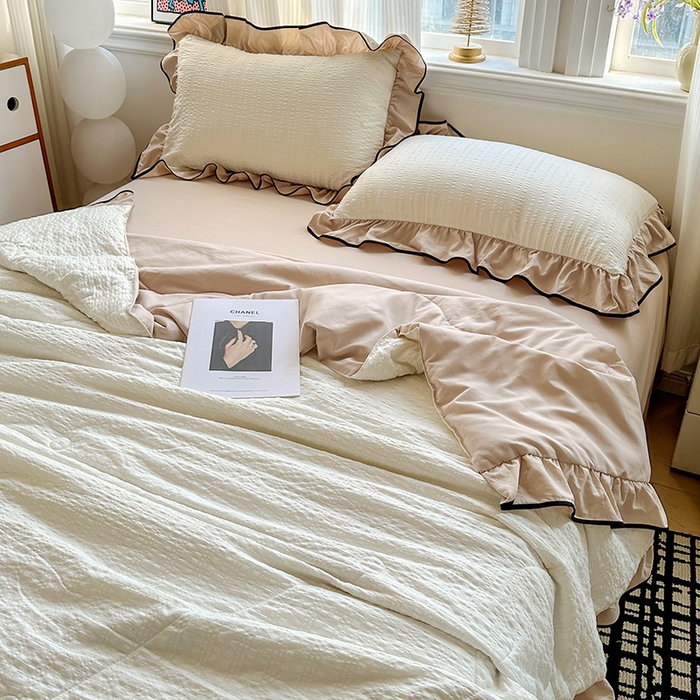 91家纺网 家纺一手货源 找家纺 梦莱斯 2026新款夏被四件套 白咖