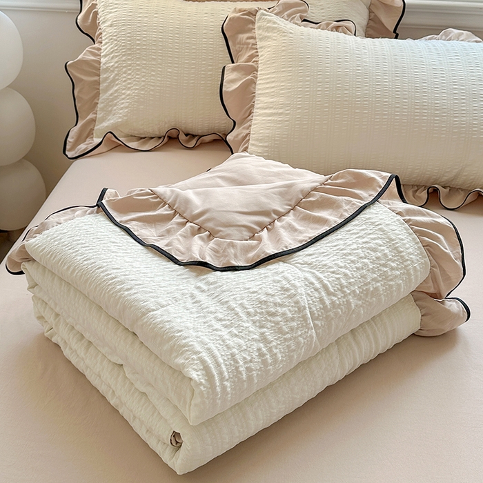 91家纺网 家纺一手货源 找家纺 梦莱斯 2026新款夏被四件套 白咖