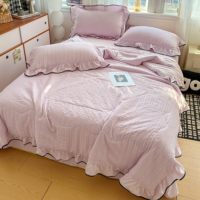 91家纺网 家纺一手货源 找家纺 梦莱斯 2026新款夏被四件套 淡紫