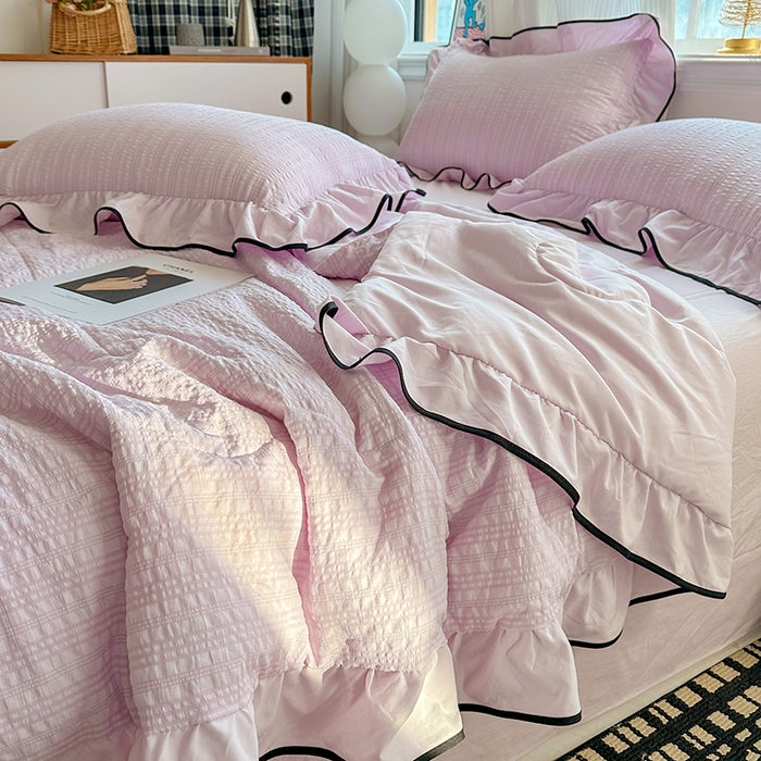 91家纺网 家纺一手货源 找家纺 梦莱斯 2026新款夏被四件套 淡紫
