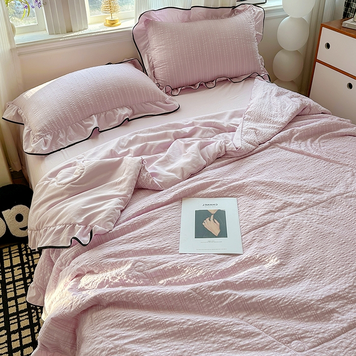 91家纺网 家纺一手货源 找家纺 梦莱斯 2026新款夏被四件套 淡紫