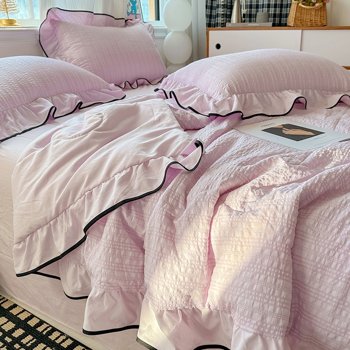91家纺网 家纺一手货源 找家纺 梦莱斯 2026新款夏被四件套 淡紫