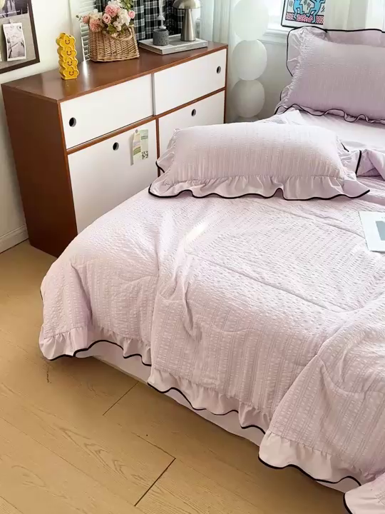 91家纺网 家纺一手货源 找家纺 梦莱斯 2026新款夏被四件套 淡紫