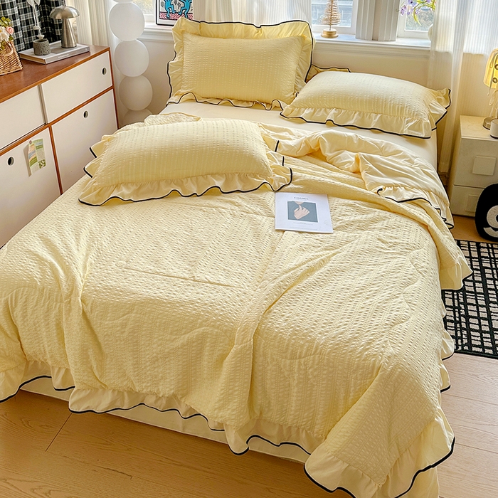 91家纺网 家纺一手货源 找家纺 梦莱斯 2026新款夏被四件套 鹅黄