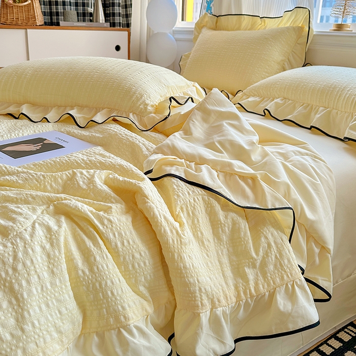91家纺网 家纺一手货源 找家纺 梦莱斯 2026新款夏被四件套 鹅黄