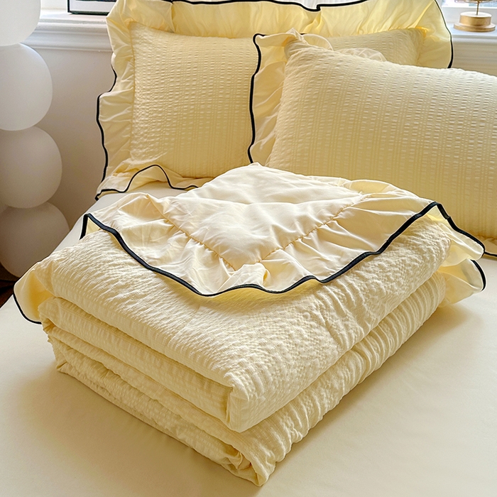 91家纺网 家纺一手货源 找家纺 梦莱斯 2026新款夏被四件套 鹅黄