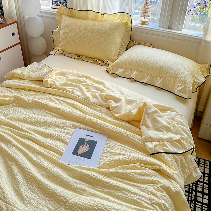 91家纺网 家纺一手货源 找家纺 梦莱斯 2026新款夏被四件套 鹅黄