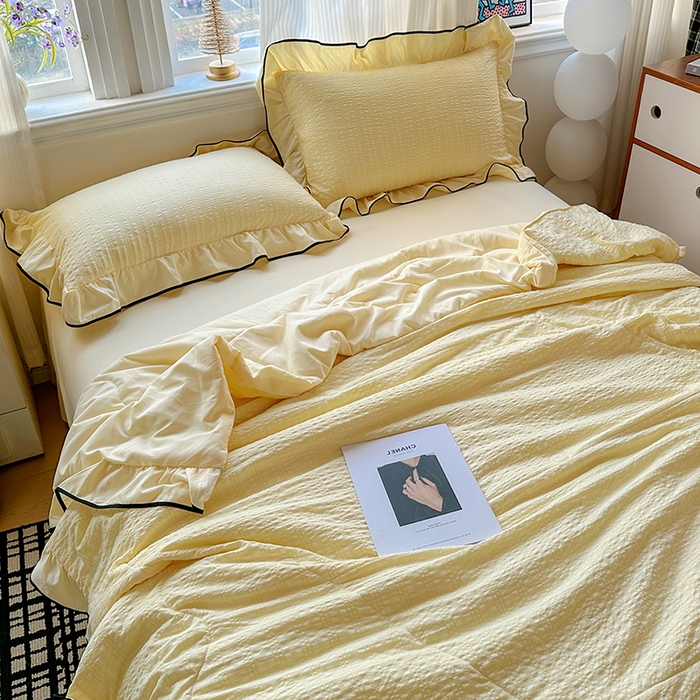 91家纺网 家纺一手货源 找家纺 梦莱斯 2026新款夏被四件套 鹅黄