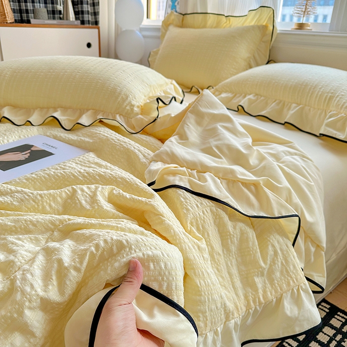 91家纺网 家纺一手货源 找家纺 梦莱斯 2026新款夏被四件套 鹅黄