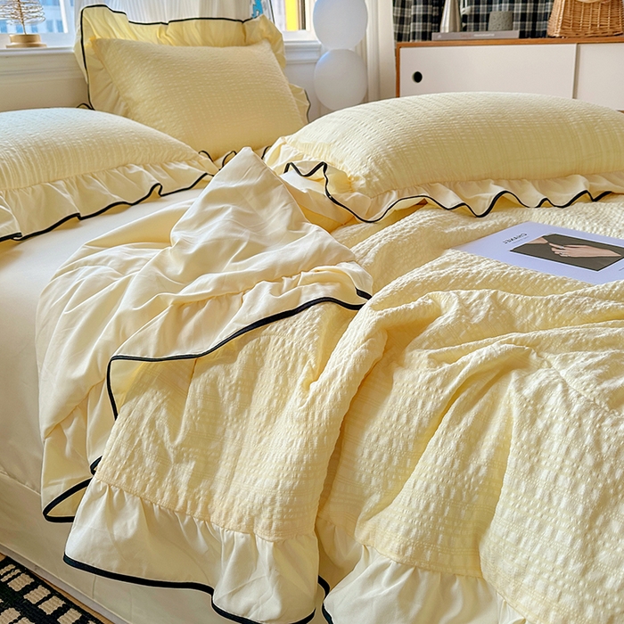 91家纺网 家纺一手货源 找家纺 梦莱斯 2026新款夏被四件套 鹅黄