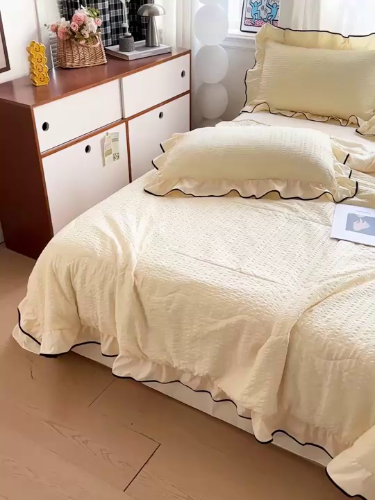 91家纺网 家纺一手货源 找家纺 梦莱斯 2026新款夏被四件套 鹅黄