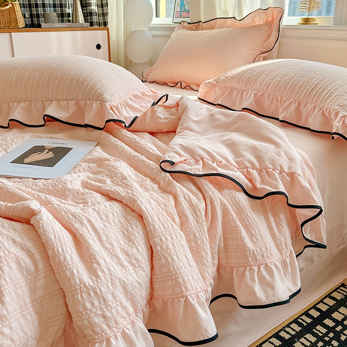 91家纺网 家纺一手货源 找家纺 梦莱斯 2026新款夏被四件套 粉色