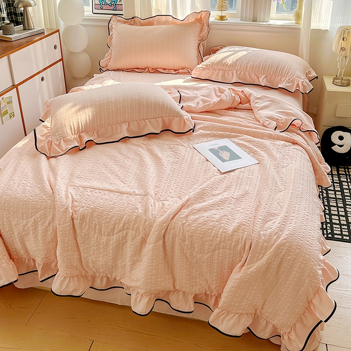 91家纺网 家纺一手货源 找家纺 梦莱斯 2026新款夏被四件套 粉色