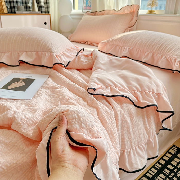 91家纺网 家纺一手货源 找家纺 梦莱斯 2026新款夏被四件套 粉色